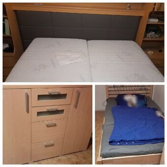 Manželská postel 160cm, postel 130cm, komoda