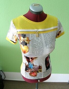 Nové tričko s novinovou potlačou - žlté - S/M