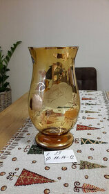 stará váza medové masívne sklo maľovaná zlatom - 1