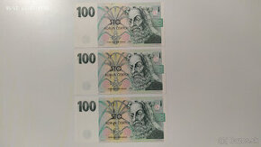 České bankovky 100Kčs 1997 UNC s. F, G a H