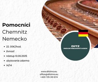 Pomocní pracovníci – 22 €/hod + ubytovanie ZDARMA – Chemnitz