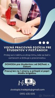 Práca pre študentov v E-shop tíme (Piešťany)