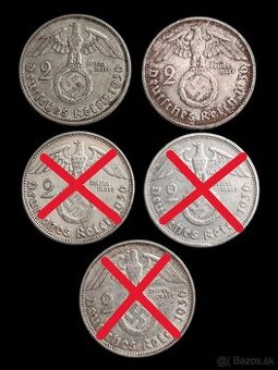 Vzácnejšie 2 Marky 1936 G