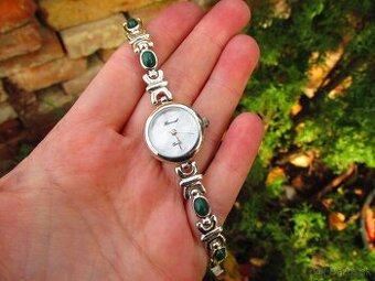 Dámske strieborné hodinky s Malachitom, Ag 925