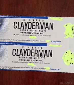 Predám 2 vstupenky Richard Clayderman