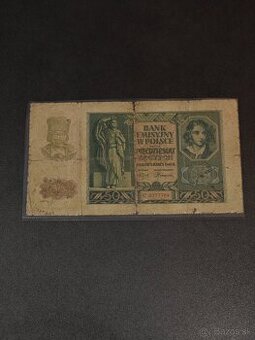 Bankovka 50 zlotych 1940 s pečiatkami