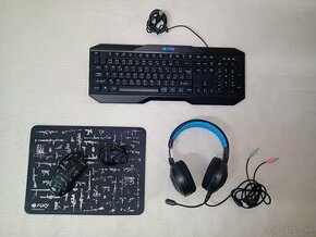 Počítačová myška, herná klávesnica a herné slúchadlá