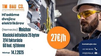 Hľadáme dvojicu elektrikárov Nemecko (Mníchov)