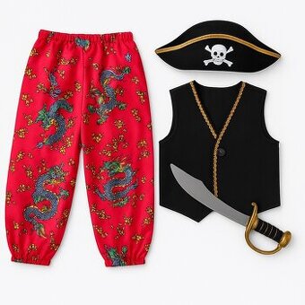 Pirátsky kostým – klobúk, meč, drak, karneval