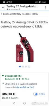 Testboy 27 Analog detektor káblov detekcia neprerušeného káb