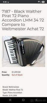 Predám profi nemecký akordeon WELTMEISTER-WALTHER PIRAT 72