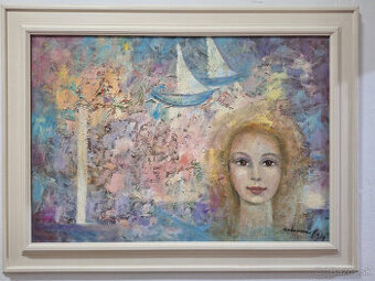 Obraz Dievča s loďkami olej Urbanová