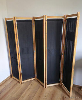 Paraván - masivne drevo a látka 5 dielny 200x170cm - 1