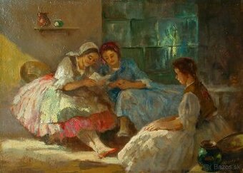 Antal Anton PÉCZELY - Hodina čítania 1930 olej - 1