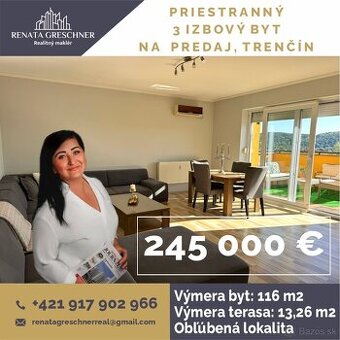 NA PREDAJ PRIESTRANNÝ 3 IZBOVÝ BYT S TERASOU, TRENČÍN