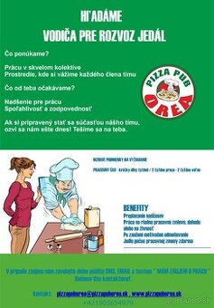 HĽADÁME VODIČA PRE ROZVOZ JEDÁL