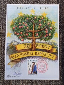 Pamatny list - 30 . vyrocie vzniku Slovenskej republiky