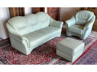 Luxusní kožená sedací souprava 3+1+taburet, 1900 - 1