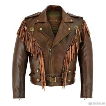 Kožená Pánska Bunda So Strapcami Západný Kovbojsky Štýl