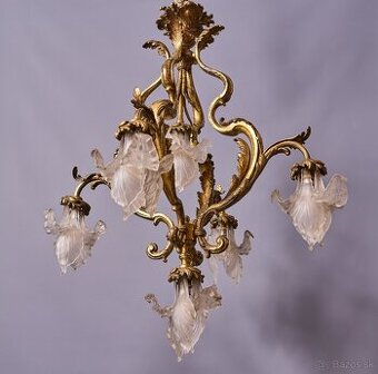 Secesný bronzový luster s kosatcami (iris)