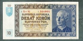 Staré bankovky Slovensko 10 sk 1939 bezvadný stav UNC