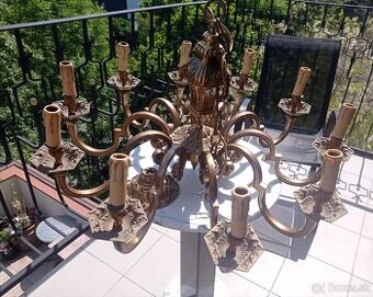 Masívny starožitný bronzový 10 ramenný luster •85 cm