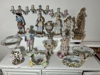 Starožitný porcelán svietnik misa socha
