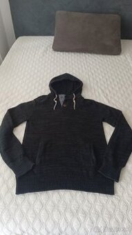 Pánsky modrý bavlnený sveter s kapucňou H&M – L