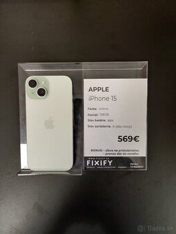 Apple iPhone 15 128GB zelená 100% batéria