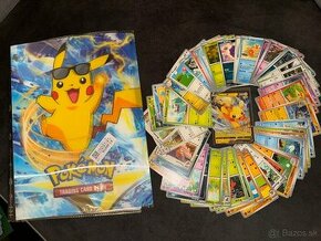 Pikachu album a 50 Pokémon originál kariet + silná V karta