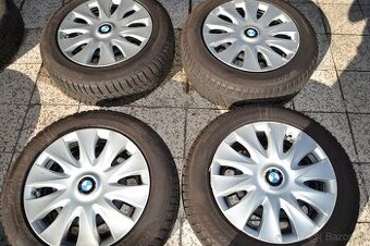 Plechové disky R16 a zimné gumy 205/60 R16 a puklice BMW