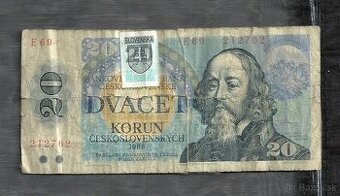 Československo, ČSSR, 20 Kčs 1988, slovenský kolok
