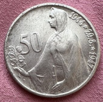 Minca strieborná - 50 kčs 1947 Výročie SNP