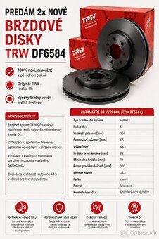 Predám 2x nové brzdové kotúče TRW DF6584