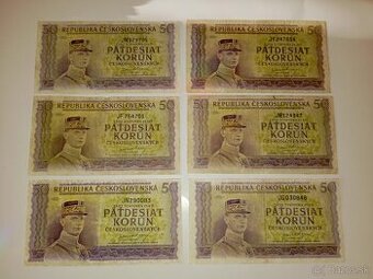 BANKOVKY 50 KČS 1945, LONDÝNSKÁ EMISE, VŠE NEPERFOROVANÉ