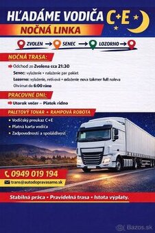🚛 Hľadáme vodiča C+E – NOČNÁ LINKA 🌙 BA