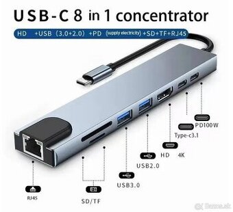 USB-C HUB 8v1 pre notebook, novy