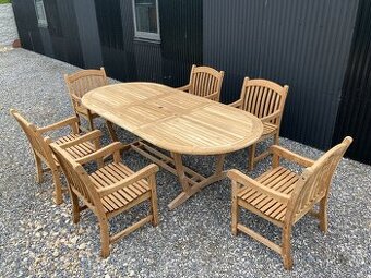 TEAK - XXL Set - Velky roztah.stol a 6 pevnych kresiel
