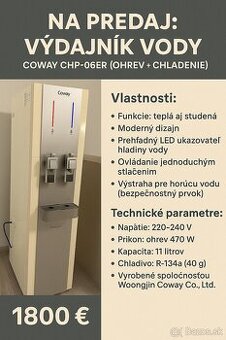 Na predaj výdajník vody Coway CHP-06ER (ohrev + chladenie)