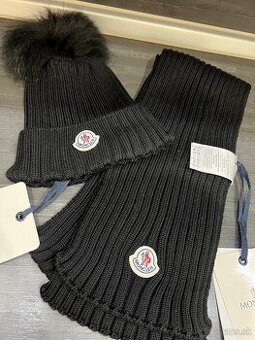 Moncler čiapka a šál čierny
