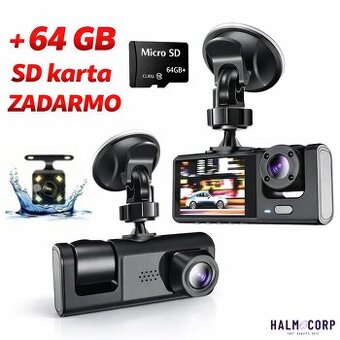 Trojobjektívová kamera do auta + 64 GB SD karta