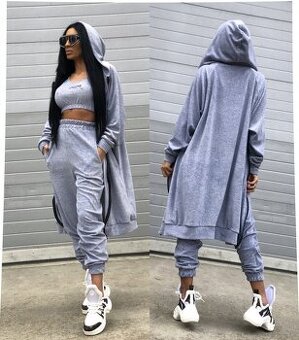 Trojdielna damska siva suprava - top, teplaky, bunda NOVA