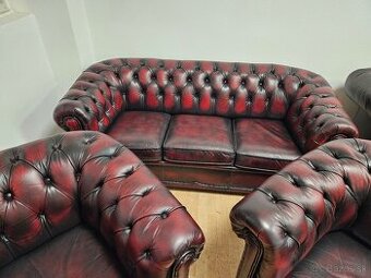 CHESTERFIELD ŠTÝL KOŽENÁ 3+1+1+1,DVOJFAREBNÁ NEROZŤ.