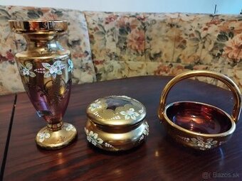 🏺 Dekoratívna sklenená súprava – váza, dóza, košík (retro)