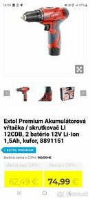 Extol Premium Akumulátorová vŕtačka / skrutkovač LI 12CDB, 2