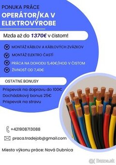 Hľadáme nových operátorov alebo operátorky do elektrovýroby