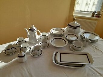 Porcelánová súprava Biela s kráľovskou modrou - kompletná