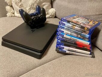 Playstation 4 Slim + 2x ovládač + 9x hry