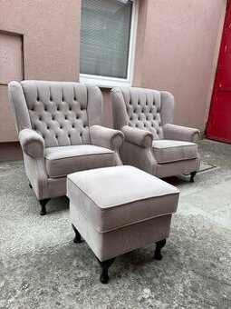 Elegantné kreslá 2ks + taburet