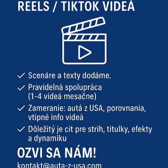HĽADÁME VIDEOTVORCU – Reels / TikTok videá